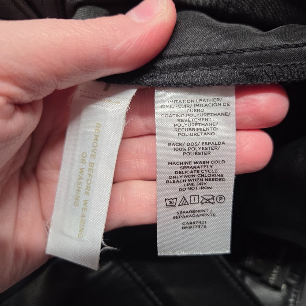 Ann Taylor Size 2 Black Faux Leather High Rise Straight Leg Pants Button Detail - Picture 10 of 10